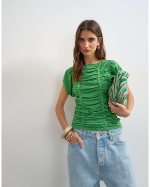 TOPSHOP Knitted Gathered Detail Cap Sleeve Top - Green