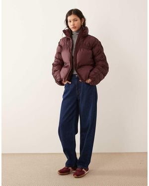 Y.A.S Funnel Neck Ruching Detail Padded Jacket - Blue