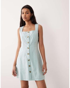 Nobody's Child Rosie Square Neck Mini Dress With Button Front - Blue