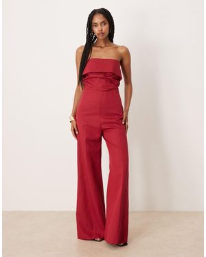 Mango Tuta Jumpsuit Scuro Con Fascia Risvoltata - Rosso