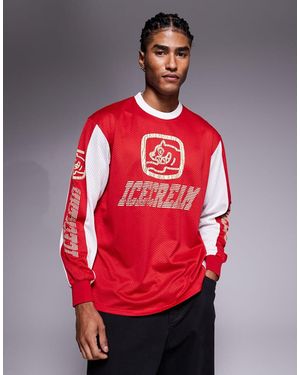 ICECREAM Jersey Top Met Racing Motoprint En Lange Mouwen - Rood