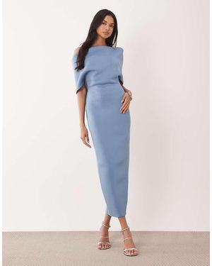 ASOS Deep Bardot Midi Dress With Cape Back Detail - Blue