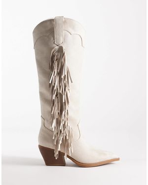 Glamorous Western Fringe Knee Boots - White