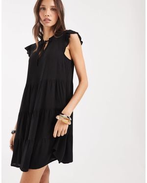 Vero Moda Frill Trim Babydoll Mini Dress - Black