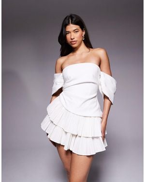 ASOS Bandeau Mini Dress With Pleated Skirt - White