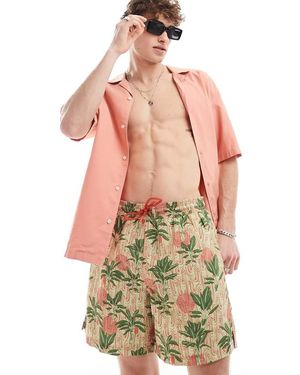 Hunky Trunks Pantaloncini Da Bagno Testurizzati Verdi Con Stampa Di Palme - Rosa