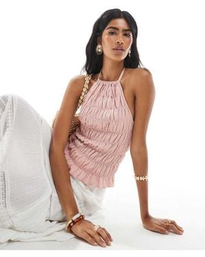 ASOS Textured Shirred Halter Top - White