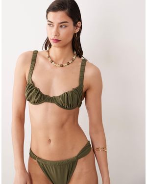 Miss Selfridge Mix And Match Ruched Cup Bikini Top - Natural