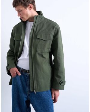 TOPMAN Double Pocket Funnel Neck Canvas Jacket - Green