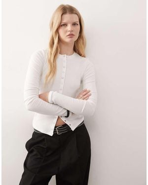 Weekday Slim Fit Button Front Long Sleeve Top - White