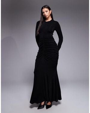 DASKA High Neck Ruched Body Maxi Dress - Black
