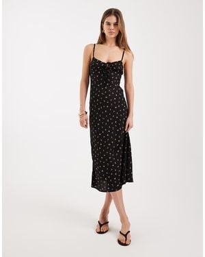 Motel Posine Ditsy Red Rose Midaxi Dress - Black