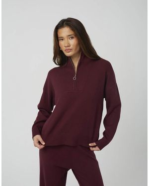 Brave Soul Knitted Zip Neck Jumper And Trouser Set - Purple