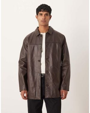 ASOS Mid Length Leather Shacket - Brown