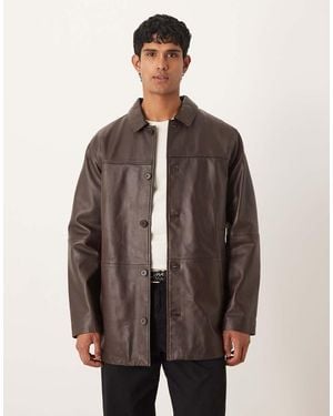 ASOS Mid Length Leather Shacket - Brown