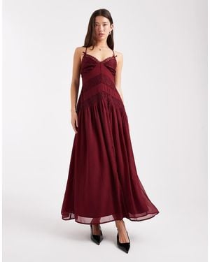 Miss Selfridge Chiffon And Lace Cami Maxi Dress - Red