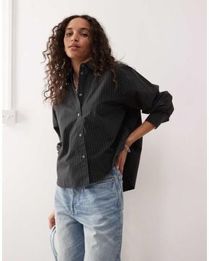 Weekday Camicia Squadrata Nera A Righe Grigie - Nero