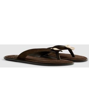 River Island Metal Detail Toe Thong Flat Sandal - Brown