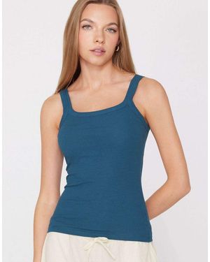 Tezenis Square Neck Ribbed Cotton Camisole - Blue