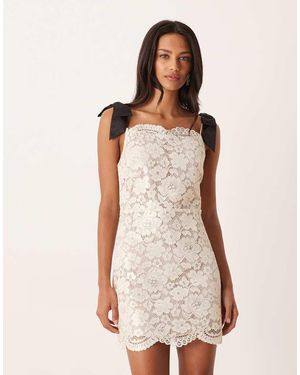 For Love & Lemons Hoogsluitende Mini Jurk Met Geschulpte Kanten Rand - Naturel