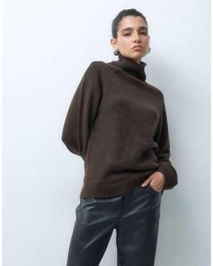 Gina Tricot Funnel Neck Knitted Wool Alpaca Mix Jumper - Grey
