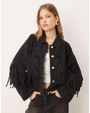 Y.A.S Premium Denim Jacket With Fringes - Black