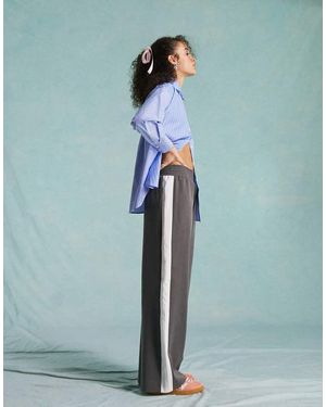 Miss Selfridge Pantalones Grises De Pernera Ancha Sin Cierres Con Raya Lateral De - Verde