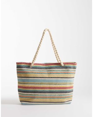 Kaiia Exclusive Rope Handle Woven Straw Beach Bag - Multicolor