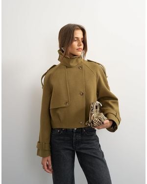 TOPSHOP Cropped Wool Blend Trench - Natural