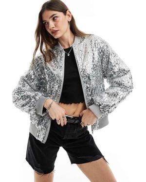 ASOS Oversized Sequin Bomber Jacket - Grey