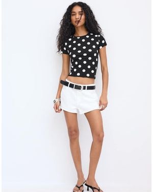 Stradivarius Polka Dot Slim Fit T-shirt - White