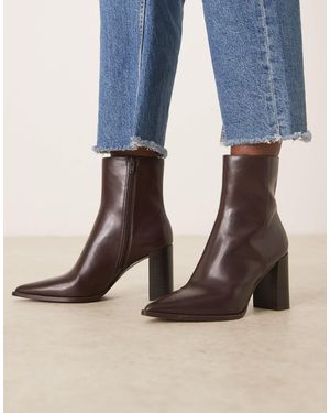 Mango Faux Leather Pointed Heeled Ankle Boot - Blue