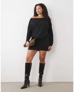 ASOS Asos Design Curve Off Shoulder Batwing Mini Dress - Black