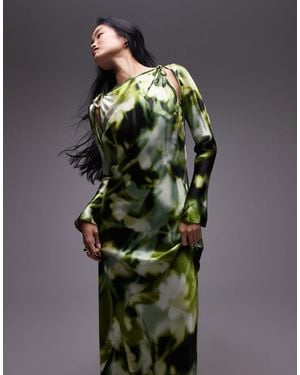 TOPSHOP Slash Neck Dress With Arm Cut Out - Green