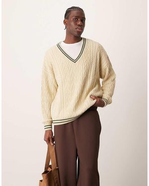 ASOS Oversized Cable Knitted Cricket Jumper - Natural