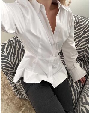 NA-KD Wide Sleeve Peplum Cotton Shirt - White