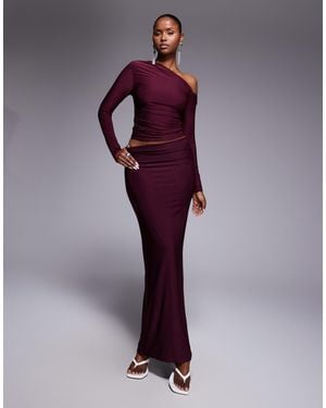 Kaiia Exclusive Double Layered Slinky Column Maxi Skirt Co-Ord - Purple