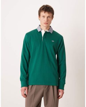 GANT Heavy Logo Rugby Top With Contrast Collar - Green