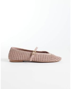 schuh Lisbeth Double Buckle Woven Ballet Flats - White