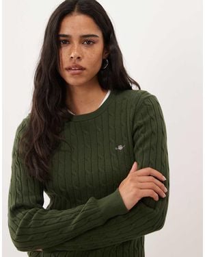 GANT Stretch Cotton Cable Knit Jumper - Green