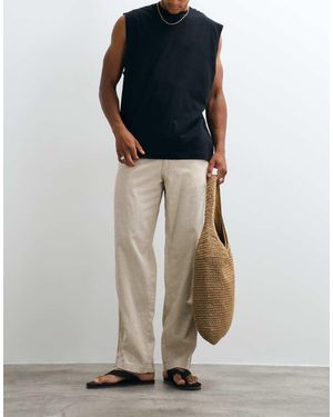 Jack & Jones Linen Mix Trousers With Drawstring - Natural