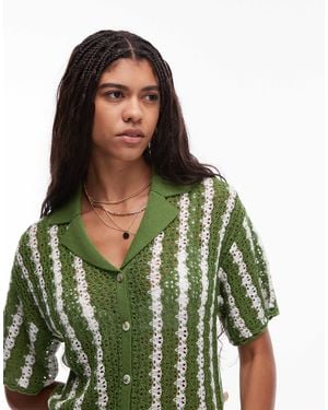 TOPSHOP Knitted Stitchy Stripe Co-ord Shirt - Green