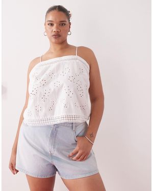 Collusion Plus Open Back Crochet Patch Work Cami Top - White