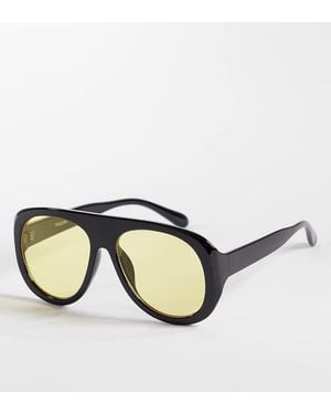 Kaiia Exclusive Chunky Yellow Lens Aviator Sunglasses - Black