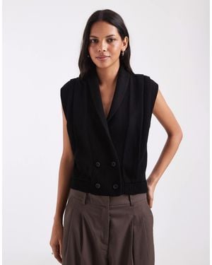 ASOS Knitted exaggerated Shoulder Tank With Button Fastening - Black
