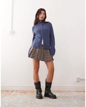 Monki – gerippte strickjacke - Blau