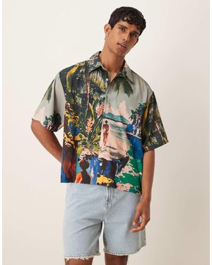 ASOS Chemise oversize coupe carrée à imprimé plage - Vert