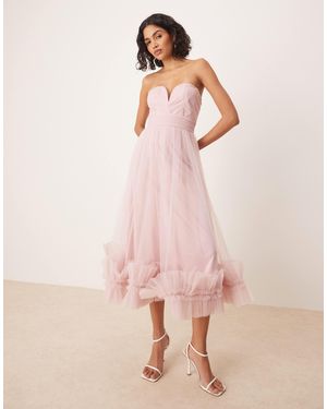 LACE & BEADS – midaxikleid aus tüll - Pink