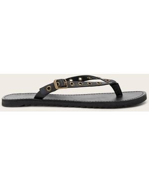 AllSaints Sydney Leather Flip Flop Leather Sandals With Eyelet Detail - Natural