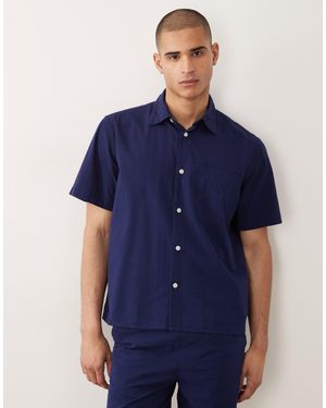 SELECTED Co-ord Seersucker Short Sleeve Shirt - Blue
